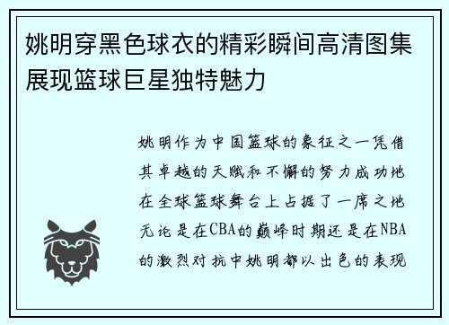 姚明穿黑色球衣的精彩瞬间高清图集展现篮球巨星独特魅力